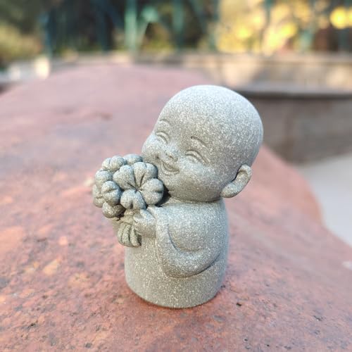 livelyfish Japanese Monk Statue Praying Zen Sandstone Mini Buddha Statues Asian Garden Sculptures for Wealth Good Luck Feng Shui Home Decor (Style 2) - color: Style 2