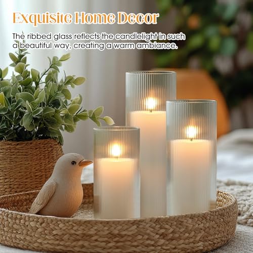12 Pcs Wedding Pillar Candles and Ribbed Glass Candle Holder Vases Tall Cylinder Holders for Pillar Candle Clear Ribbed Bud Vase for Wedding Table Centerpiece, Total 6 Sets