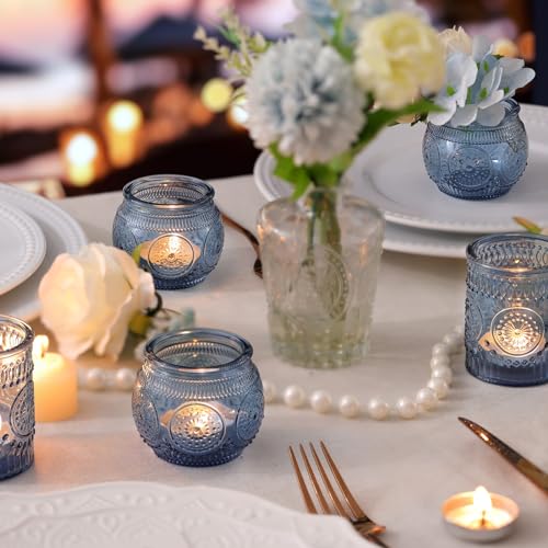 DARJEN Blue Votive Candle Holders Set of 36 - Votive Candle Holders Bulk, Glass Candle Holder for Party Decoration, Tea Lights Candle Holders for Wedding - color: Blue, size: 36 PCS