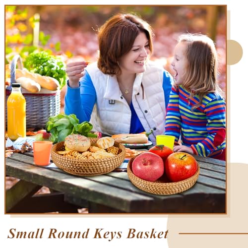 Hushee 1 Pcs Small Round Basket for Entryway Table Woven Wicker Key Bowl Basket Rattan Round Tray Organizing for Key Wallet Cell Phone Fruit Food Holder Decorative Table Storage (Brown) - color: Brown