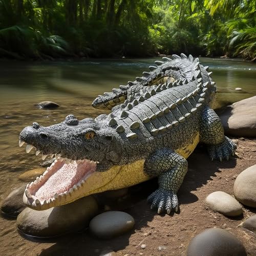 Teaeeno Garden Alligator Outdoor Decor, Crocodile Sculpture for Stuff Pond Decor, Florida Alligator Sculpture for Yard Art, Realistic Wild Animal, Reptile Figure, Florida Alligator, Perfect for Man - color: Green