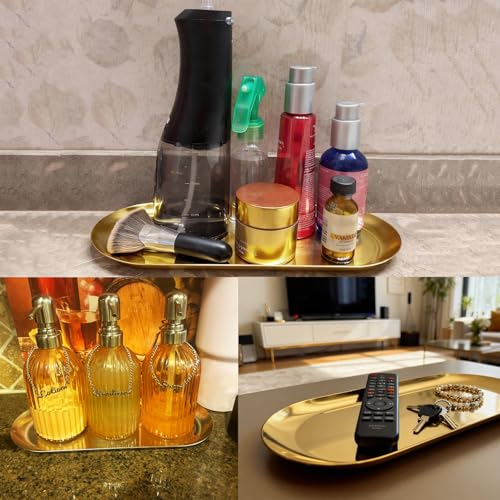8 Pack 12 Inch Oval Stainless Steel Decorative Tray, Stainless Steel Tea Fruit Tray, 12 inch Gold Oval Trays for Bathroom Vanity, Jewelry, Perfume & Key Organizer (Gold) - size: 8 Pack 12 Inch