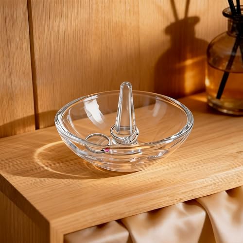 H&D HYALINE & DORA 4.1'' Round Ring Tray Glass Trinket Jewelry Tray Dish Small Ring Holder for Organizing Necklace Earrings Gifts for Mom Best Friend Sister, Clear - color: round shaped 4.1in-1pcs