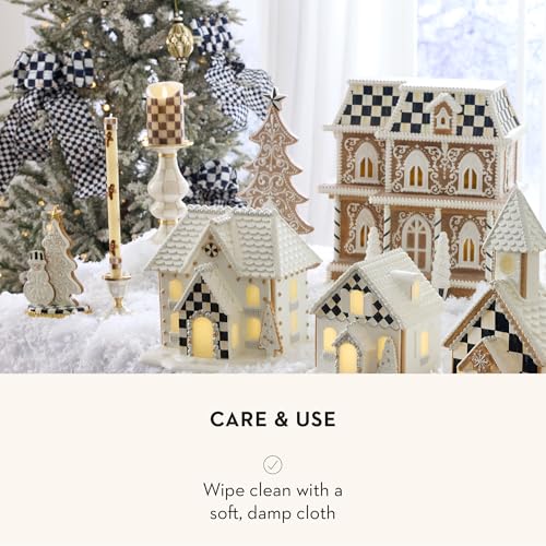 MACKENZIE-CHILDS Enamel Pillar Candlestick, Cute Pillar Candle Stand, Medium, Brown-and-White Mocha Check - color: Mocha Check, size: Medium