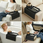 Luxury Gold Trim Couch Cup Holder Tray - Weighted Silicone Anti-Spill Sofa Armrest Organizer, Non-Slip Recliner Tray Table for Drinks, Remote, Phone - Fits Most Couch Arms, Home Gift,Black - color: Black