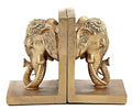 Bellaa 21817 Thai Elephant Bookends Pair - Antique Gold Polyresin 7 Inch Tall Decorative Bookshelf Decor