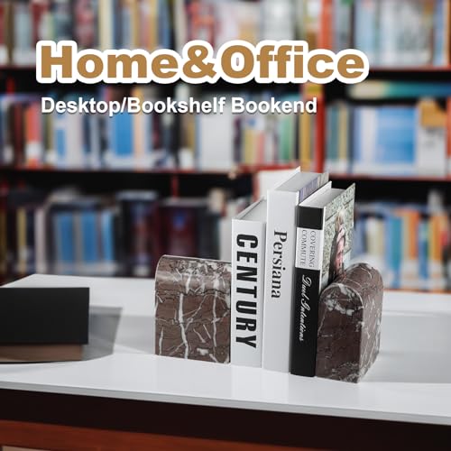 Koville Turkish Natural Marble Bookends for Shelves, Decorative Book Ends, 13lbs Heavy-Duty Marble Book Holders, Bookshelf Apartment Decor for Normal Books/CD/Video Games(Leopard) - color: Purple White Marble-leopard, size: 13lb