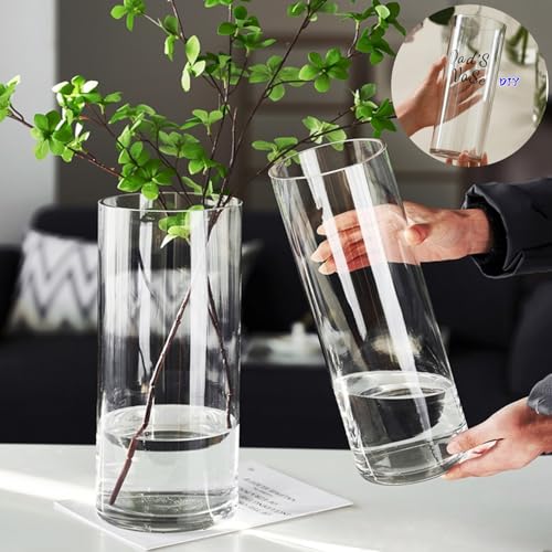 Acrylic Cylinder Plastic Vase for Centerpiece, Unbreakable Hurricane Tall Large Plastic Vases for Proposals Wedding, Hydroponic Decor Base Set of 2 with DIY Stickers(D 4" + D 4.8" X H 12" Clear) - color: 2 Clear-b