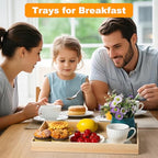 PONGJA Wooden Serving Trays with Handle - 7 Pieces Unfinished Wood Nested Breakfast Food Serving Trays for Craft Kids Montessori Snacks Home Decor Kitchen Party Dinner