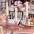 Pink Candlestick Holders Set of 6, Taper Candle Holders, 4.3" H & 6.3" H Glass Candle Holder for Candlesticks & Pillar Candles, Candle Holder for Table Centerpieces, Wedding and Mother's Day - color: Pink