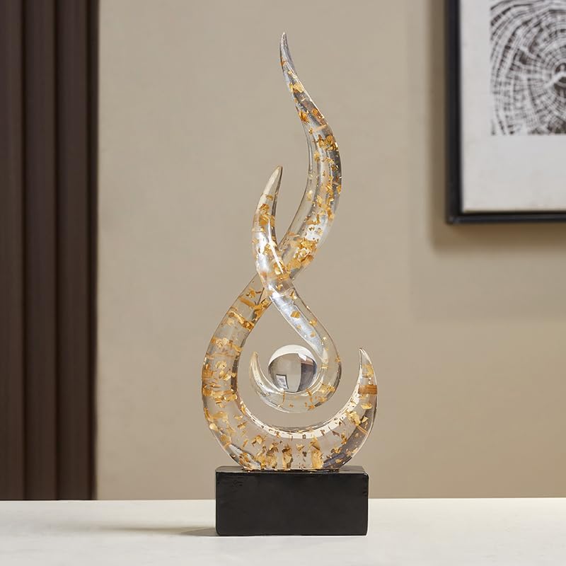Modern Abstract Art Table Decoration,Resin Flame Statue Modern Gold Centerpiece Ornaments for Living Room Great Gift Idea Home Decor,Collectibles - color: White+gold