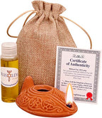 Biblical Herodian Clay Oil Lamp with Bethlehem Olive Oil - Authentic Holy Land Replica with Gift Bag & Certificate of Authenticity - Handmade Christian & Judaica Faith Gift - color: Herodian - Biblical Brown Styled