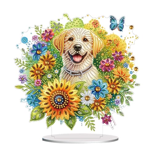 5D Tabletop Diamond Art Painting Kit Ornament, Stand Up Special Shaped Crystal Diamond Art Desktop Kits for Adults Craft Gift - Flower Puppy (Yellow) - color: Flower Puppy (Yellow)