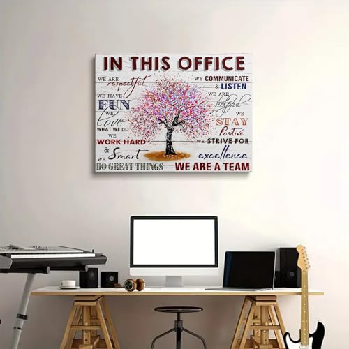 HDXUFJQ Inspirational Canvas Wall Art for Office - Team Rules Motivation Positive Quotes Wall Decor - Teamwork - Ready to hang (16"x24") - color: In this office (white), size: 24"L x 16"W