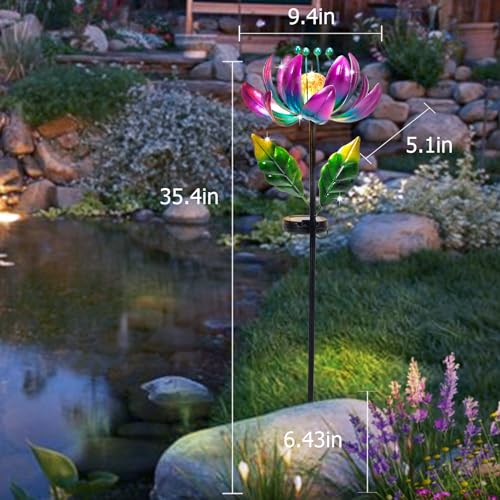 AIINY Solar Purple Metal Flower Wind Spinners, Colorful Spinning Windmill Lotus Yard Art Lights Wind Pinwheels with LED Crystal Ball Decorative Stake Lighting Flower Sculpture - color: Purple