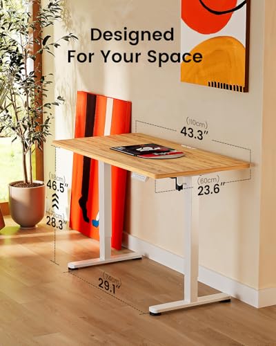 ErGear Height Adjustable Electric Standing Desk, 44 x 24 Inches Sit Stand up Desk, Memory Computer Home Office Desk, Light Vintage Brown - color: Light Vintage Brown, size: 43.3 x 23.6 Inches