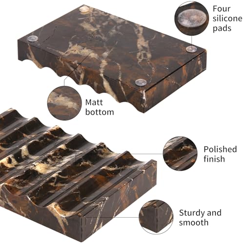 Luxury Marble Soap Dish Tray,Rectangle Stone Marble Soap Tray,Self Draining Soap Holder for Bathroom, Kitchen (Black Gold) - color: Black Gold