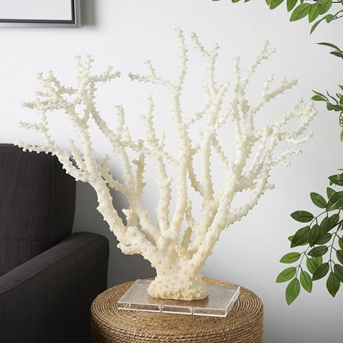 Deco 79 Polystone Coral Decorative Sculpture Home Decor Statue with Clear Acrylic Base, Accent Figurine 26" x 8" x 23", Cream - size: 26" x 8" x 23"