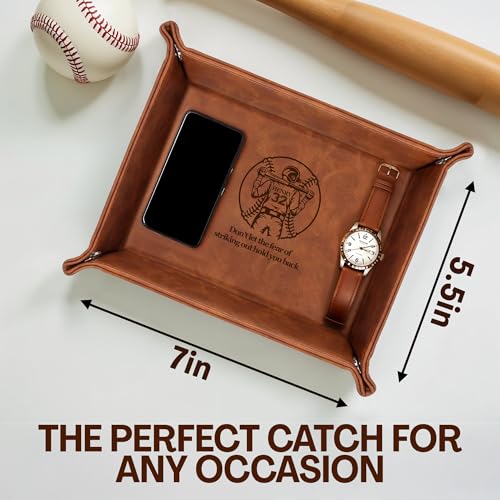 Personalized Baseball Leather Valet Tray with Engraved Name – Custom Nightstand Organizer for Men, Perfect Dad Birthday Gift Idea for Husband, Boyfriend or Father’s Day - style: Baseball