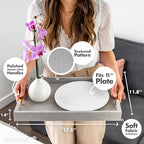 Home Redefined Modern Elegant 17.5"x12" Rectangle Glossy Grey Shagreen Faux Leather Decorative Tray Ottoman Coffee Table Perfume Kitchen Display Perfume Serving Tray with Gold Polished Metal Handles. - color: Grey/Gold