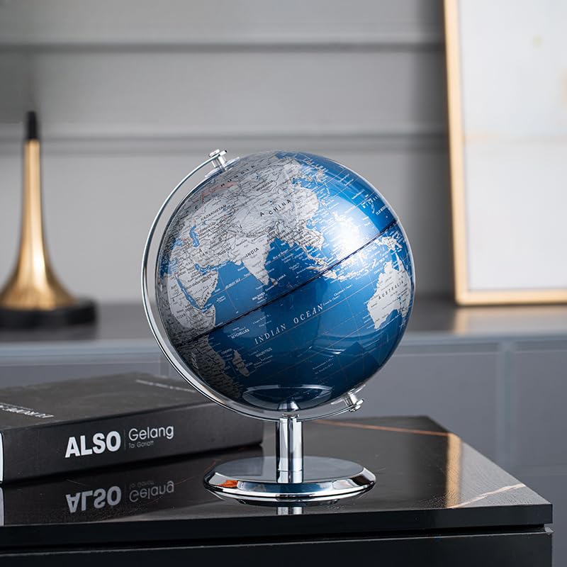 TTKTK World Globe with Stainless steel Stand, 8inch Earth Modern Desktop Globe For Educational Home Office Desk Bookshelf Decor, Cool Tech Gift for Business Men Father Boys Adults & Kids