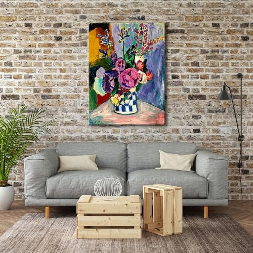 Wieco Art Large Canvas Prints Wall Art Still Life of Peonies in a Vase 1907 by Henri Matisse Abstract Canvas Art Print for Wall Decor and Home Office Decorations - size: 32"L x 24"W