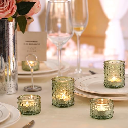NITIME 24pcs Assorted Green Votive Candle Holders, Tealight Candle Holders for Table Centerpiece, Green Glass Candle Holder Decor for Wedding, Party & Home Decor - color: Green