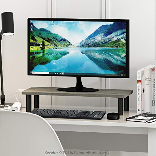 Furinno Turn-N-Tube Monitor Riser Stand, French Oak Grey/Black - color: French Oak/Black, size: 23.6 x 9.3 in. Rectangle