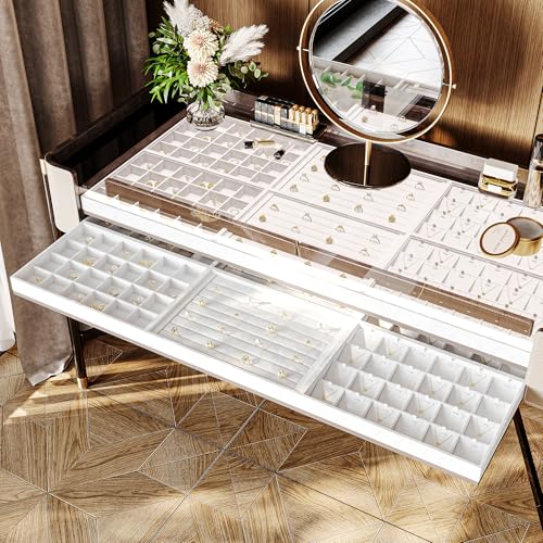 Oirlv Premium White Leather Stackable Jewelry Tray 18 Gird Necklace Bracelet Organizer Showcase Necklace Display Tray - color: White, size: Necklace/Bracelet Tray