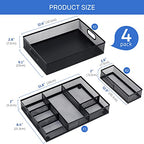 Neudeco Desk Drawer Organizer with 6 Adjustable Dividers, Metal Mesh Pen Organizer for Desk Drawer, Office Supplies Tray (Pack of 4, Black)