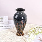 Hand Blown Glass Vase 11.8" Tall Beautiful Amber Blue Sea Wide Mouth Bud Vase for Table Centerpiece, Painted Colorful Murano Glass Flower Vases for - Home Entrance Wedding Center - color: Smoke