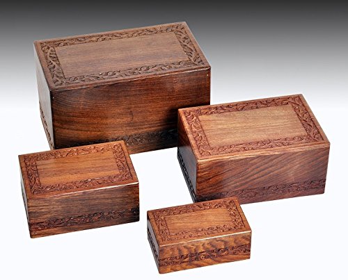 Solid Rosewood Border Engraving Handcarved Cremation Urn - Medium, Wooden Urn