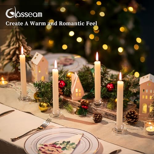 Glasseam Glass Tapered Candlestick Holders: 10Pcs Small Taper Candle Holders Bulk Clear Candle Sticks Holder Decor Short Modern Candle Holder for Table Centerpiece Wedding Christmas Dinner Party - color: Clear