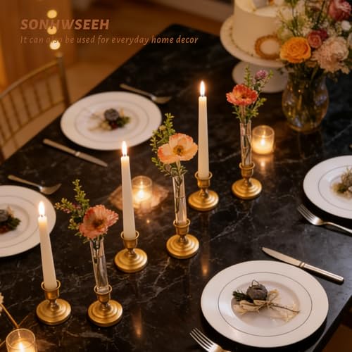 10 PCS 7.9” Acrylic Vase Cylinder Bud Vase for Taper Candlesticks, Flower Vase with Silicon Rubber and 10 Ribbon Case Fit in Candle Holders Size 20-22mm, Create Floral for Tablescapes, Home Decor