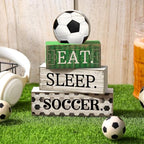 Yuntau 4 Pcs Soccer Wooden Tabletop Decor Soccer Tiered Tray Decor Rustic Wood Block Sign Gift Centerpiece Farmhouse Table Sign for Home Boys Room Office Shelf Birthday Party - style: Soccer