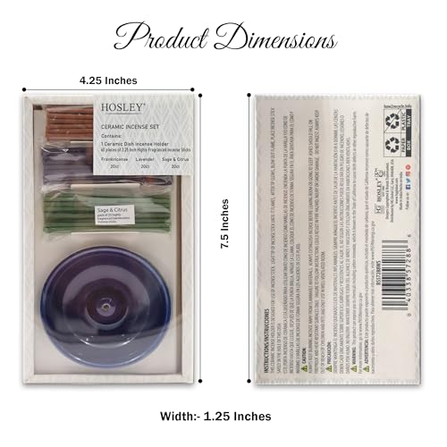 Hosley Incense Gift Set 6-Pack - Includes 60 Incense Sticks & Ceramic Holder - Ideal Bathroom Set for Meditation, Spa, or Relaxing Atmosphere - color: Blue-6d