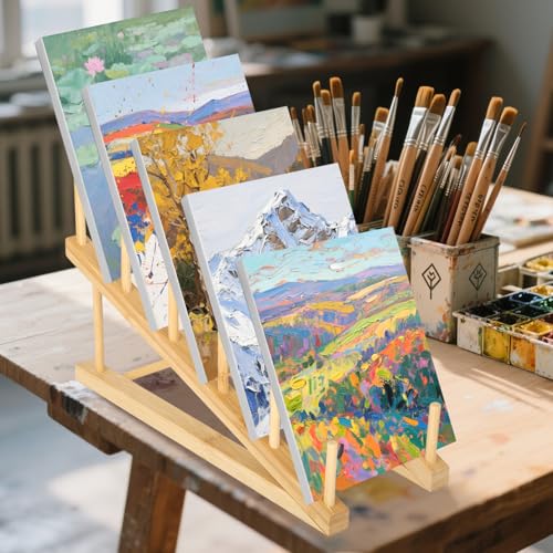 Rainmae 3 Pack Small Art Drying Rack Art Storage Rack for Classroom 5 Layers Paint Display Rack Wood Storage Stand for Canvas, Art Storage Organizer for Painting Canvas, Wooden Tabletop Art Rack - color: 3 Pack