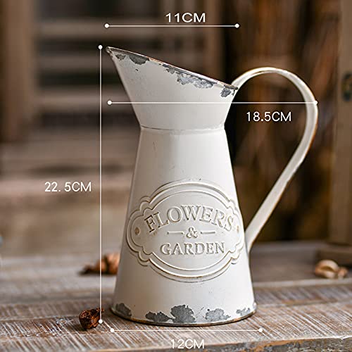 Rustic Metal Flower Vase, White Shabby Chic Vintage Farmhouse Jug Vase,Galvanized Milk Jug Pitcher for Home Decoration - 8.7" - color: Flower-pitcher