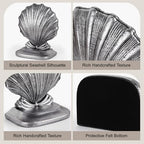 Decorative Shell Bookends, Coastal Nautical Book Ends for Shelves Desk, Resin Seashell Book Ends for Home Office Living Room Beach Decor (Silver)