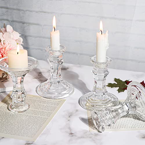 DARJEN Candlestick Holders Set, 4" H Taper Candle Holders Bulk, 12Pcs Clear Glass Candle Holders for Wedding, Festival, Party & Windowsill Decor - color: Hexagonal