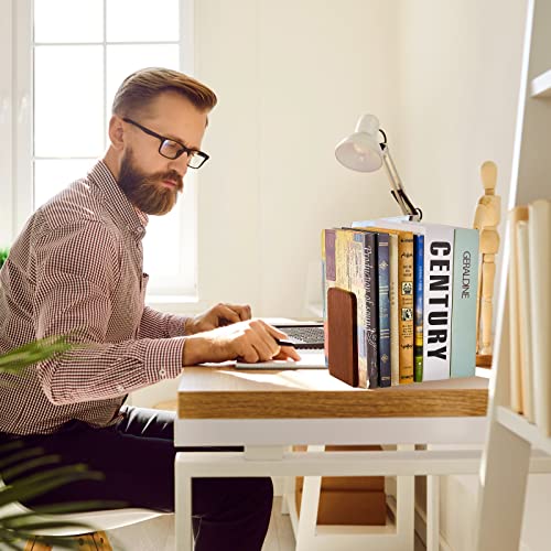 Eaasty 4 Pairs Wooden Bookends for Heavy Books, Walnut Wood Book Holders, Sturdy Non-Skid Book Stops for Shelves and Office Desk, 5.2 x 3.2 x 4.2 Inches