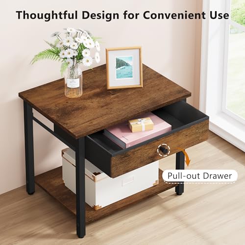 Gewudraw Printer Stand with Storage Drawer, 2-Tier Under Desk Printer Table, Shelf for Home Office, Living Room, Bedroom, Bathroom,Brown - color: Rustic Brown, size: 2 layer