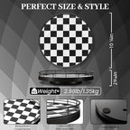 10.2-Inch Black & White Checkerboard Lazy Susan Organizer – Rotating Serving Tray with Oak Base, Iron Frame, & Ceramic Tile –Perfect for Dining Table, Kitchen Cabinet, Bathroom Countertop, Home Décor