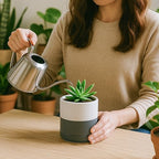 D'vine Dev Set of 2 Plants Pots, 3.5 Inch Ceramic Planter Pot for Plants with Drainage Hole and Saucer, White/Speckled Grey, 94-V-A-6 - color: White/Speckled Grey, size: 3.5 Inch