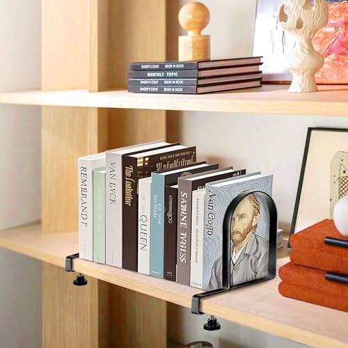 AJART Adjustable Book Ends for Shelves: Black Heavy Duty Bookends - Metal Clamp Book Organizer Storage Holders - color: Black