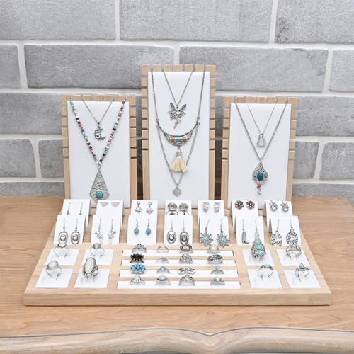 MOOCA Jewelry Display Set, Necklace Display Bust, Earring Organizer, Ring Holder Stand for Showcase and Store, Premium Fabric - color: 8a) 1 set. White Faux Leather