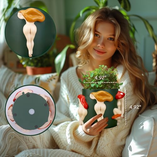 GUGUGO Mushroom Female Body Planters, Quirky Unique Cute Plant Pots and Funny Boho Eclectic Home Decor, Mushroom Butt Flower Pots, Indoor Succulent Planter, Modern Aesthetic for Decorating, Purple - color: Purple, size: 5Inch
