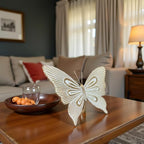 Dwelloria Gold Butterfly Sculpture Decor, Elegant Metal Look Butterfly Desktop ornaments, Modern White & Gold Butterfly Home Accent for Living Room, Bedroom, Entryway, Nature Inspired Decorative Ornament