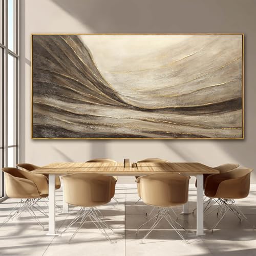Textured Abstract Wall Decor with Framed Brown Canvas Art Gold Accents Modern Large Artwork for Bedroom Living Room 29x58 Inch - color: Brown and Gold, size: 58"L x 29"W