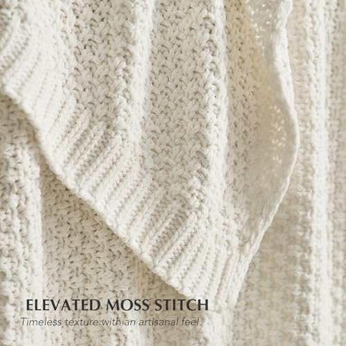 EVERGRACEHOME Chunky Chenille Knit Throw Blanket for Couch, Soft Luxurious Moss Stitch Blankets for Bed, Cozy Decorative Farmhouse Knitted Throws for Sofa, Bright White, 50" x 60" - color: Bright White, size: 50" x 60"